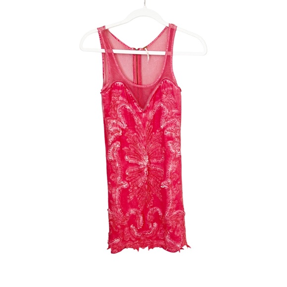 Free People Pink Cotton/mesh beaded dress Barbiecore size xs - Picture 1 of 7